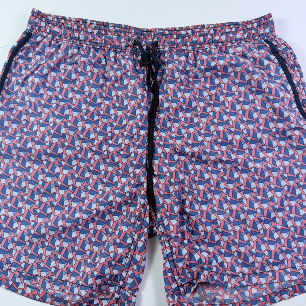 Mr. Swim Mens Large Pink Blue Geometric Crystal Print Swim Trunks Board Shorts